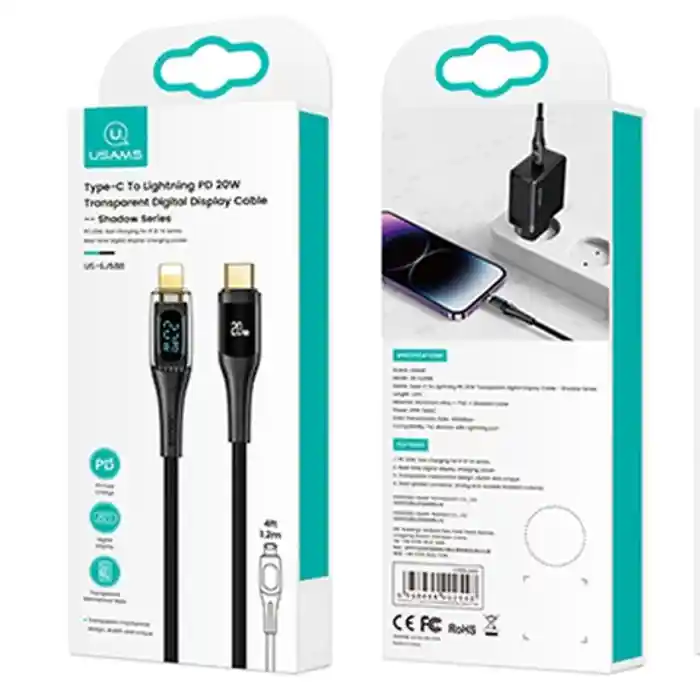 USAMS SJ589 Type-C To Lighting 20W Transparent Digital Display Cable (2 Meter)